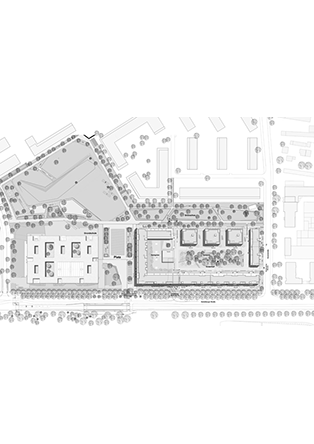 Lincoln-Siedlung Wohnbebauung mit Supermarkt und Laeden - Noack Hoefe - Darmstadt